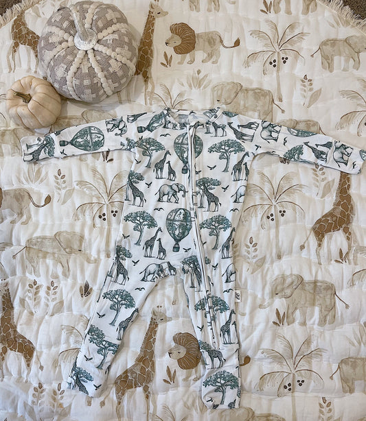 Bamboo Zip Pajamas - Sage Safari