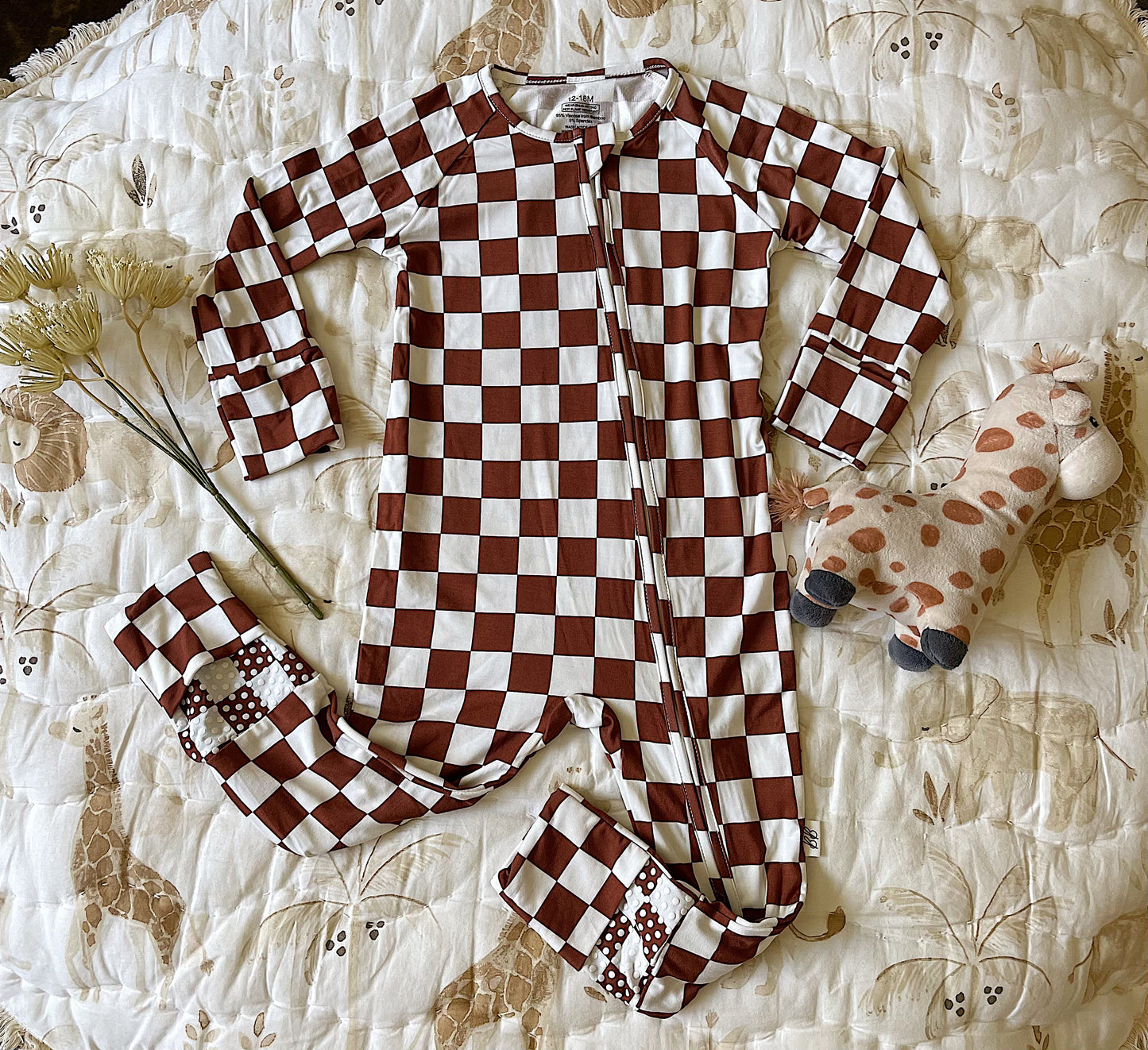 Bamboo Zip Pajamas - Chocolate Checkers