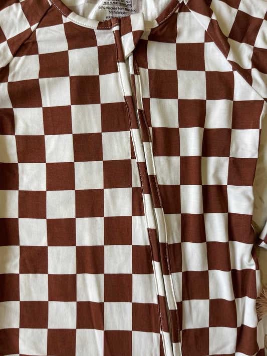 Bamboo Zip Pajamas - Chocolate Checkers